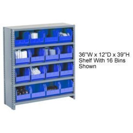 GLOBAL EQUIPMENT Steel Closed Shelving - 15 Blue Plastic Stacking Bins 6 Shelves - 36x12x39 603257BL